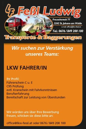 Stellenangebot von Ludwig Feßl – Transporte & Baggerungen